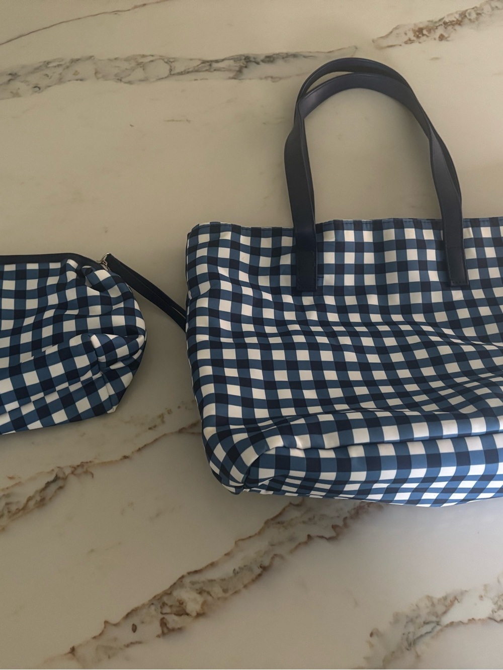 Woman Within Blue and White Gingham Tote with Pouch
